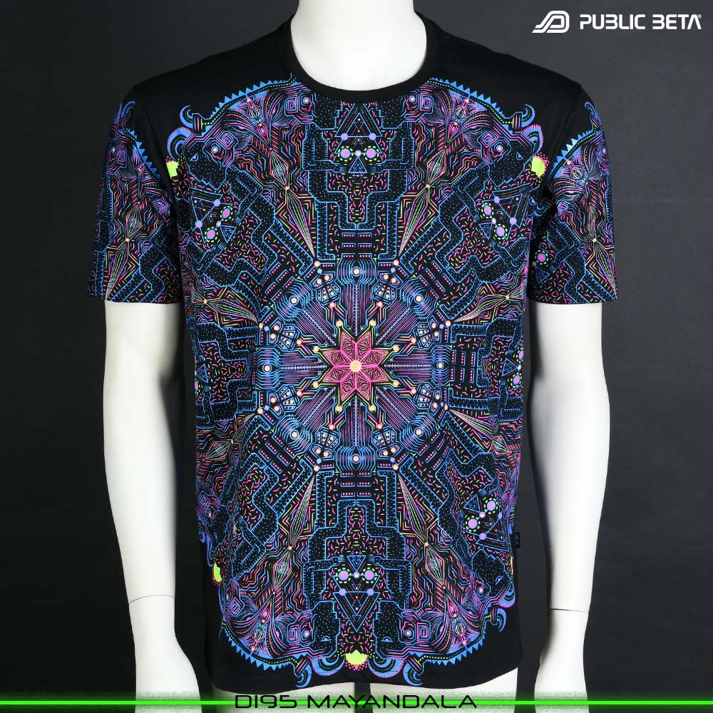 MayanDala Blacklight T-Shirt Psytrance Design on Clothing by Public Beta Wear