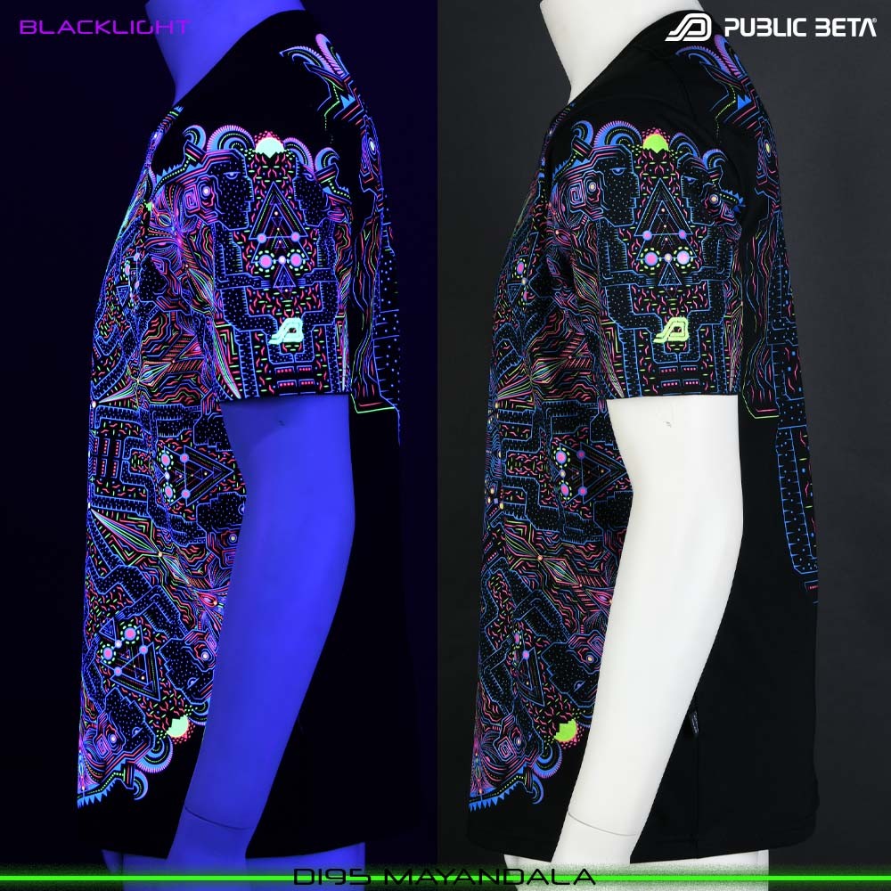 MayanDala Blacklight T-Shirt Psytrance Design on Clothing by Public Beta Wear