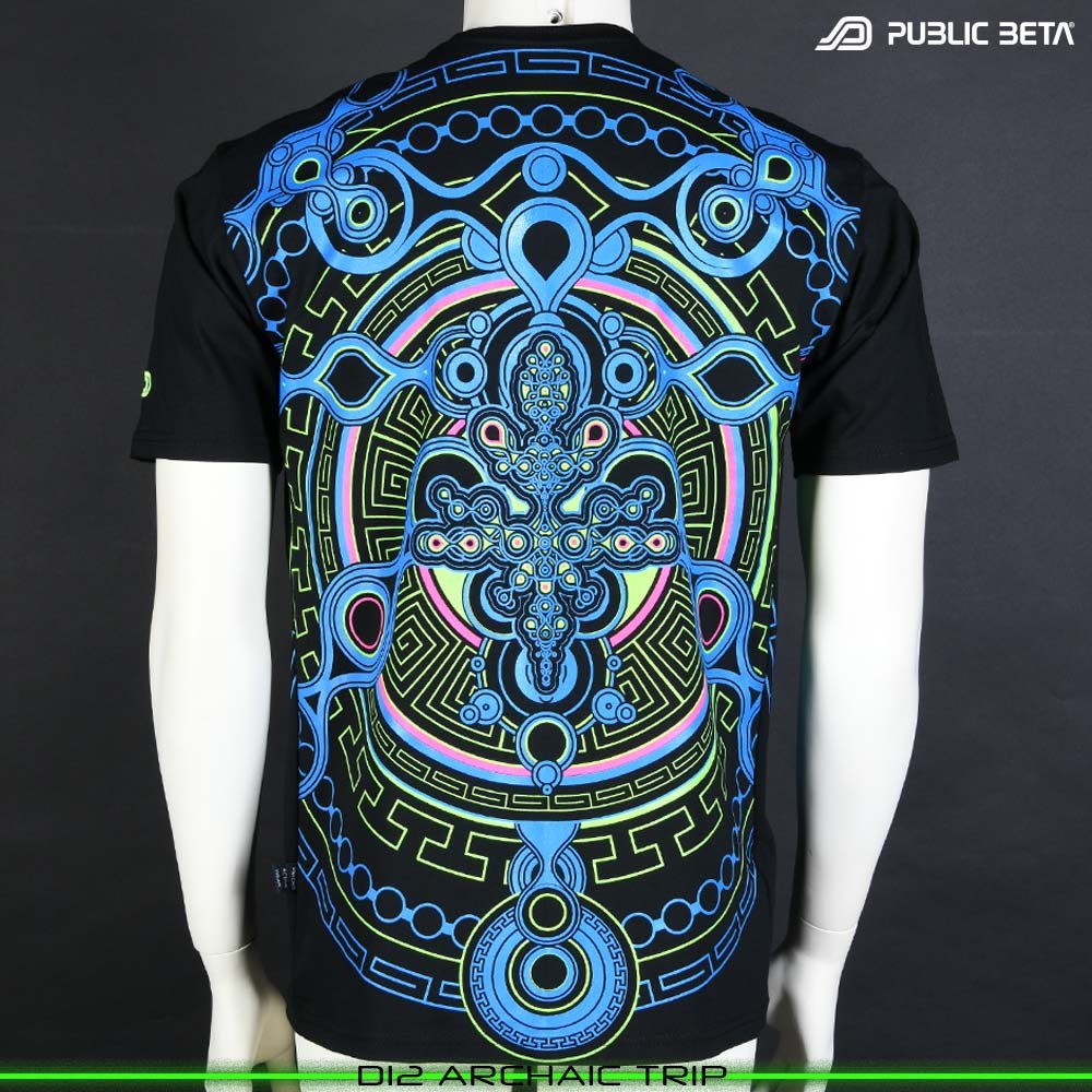 Archaic Trip Blacklight T-Shirt Psytrance Design on Clothing by Public Beta Wear