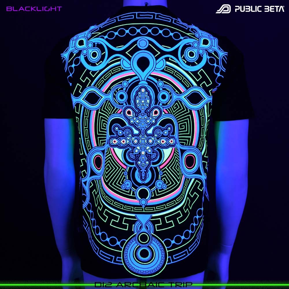 Archaic Trip Blacklight T-Shirt Psytrance Design on Clothing by Public Beta Wear