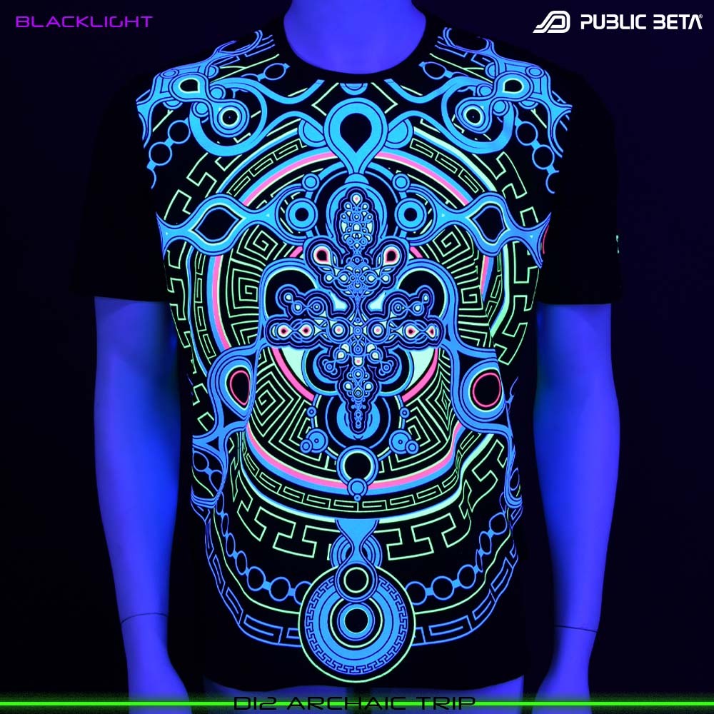 Archaic Trip Blacklight T-Shirt Psytrance Design on Clothing by Public Beta Wear