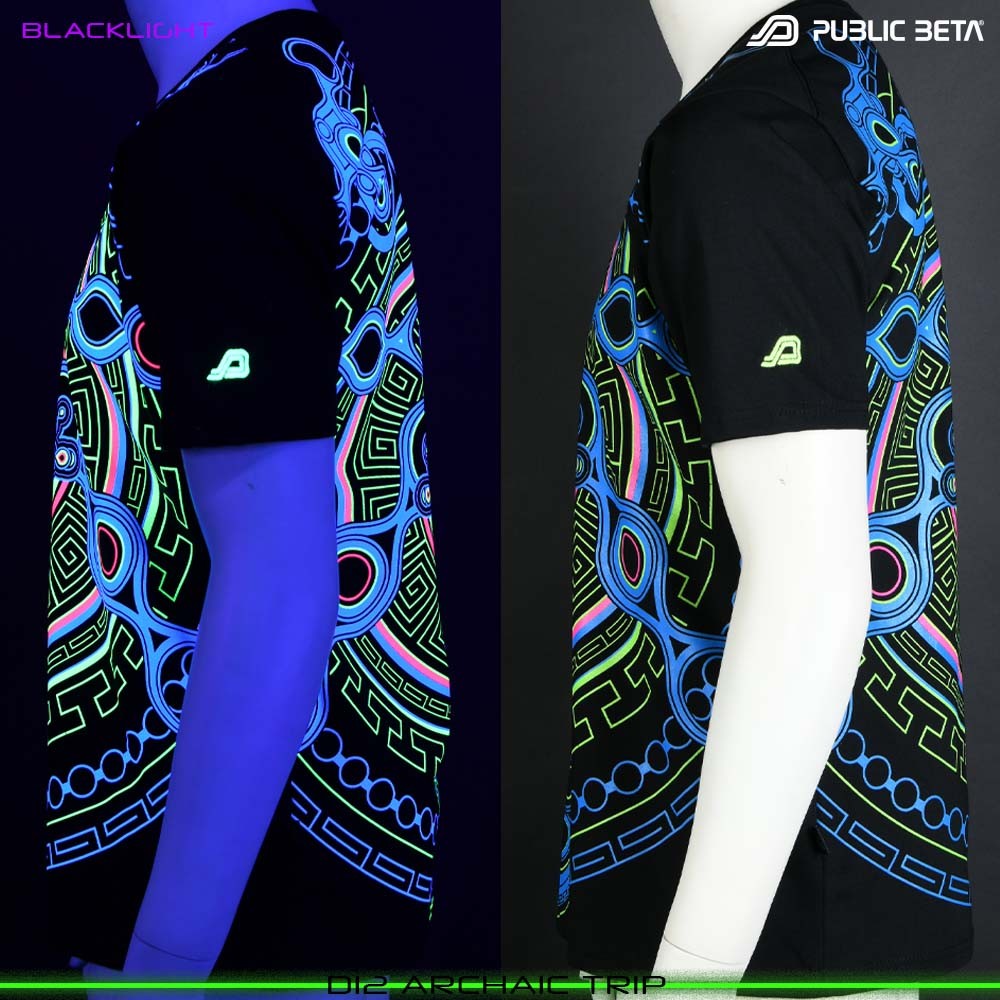 Archaic Trip Blacklight T-Shirt Psytrance Design on Clothing by Public Beta Wear