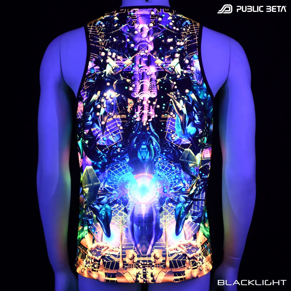 Ziggurat D164 UV Sleeveless Shirt/ Glow in Blacklight Psytrance Wear