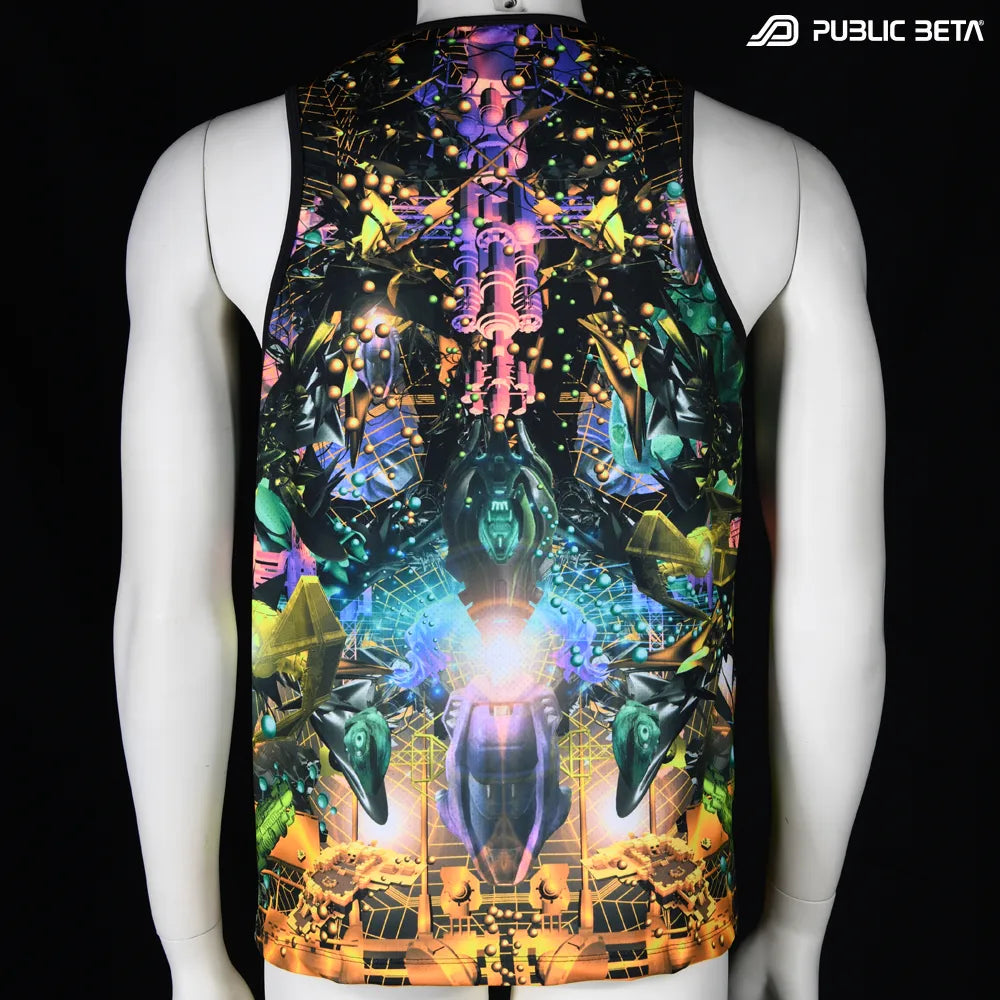 Ziggurat D164 UV Sleeveless Shirt/ Glow in Blacklight Psytrance Wear