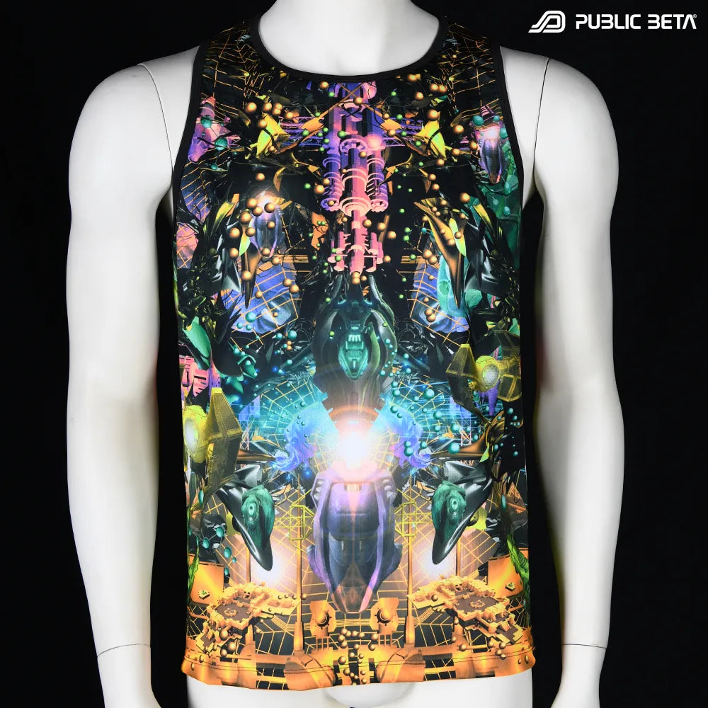 Ziggurat D164 UV Sleeveless Shirt/ Glow in Blacklight Psytrance Wear