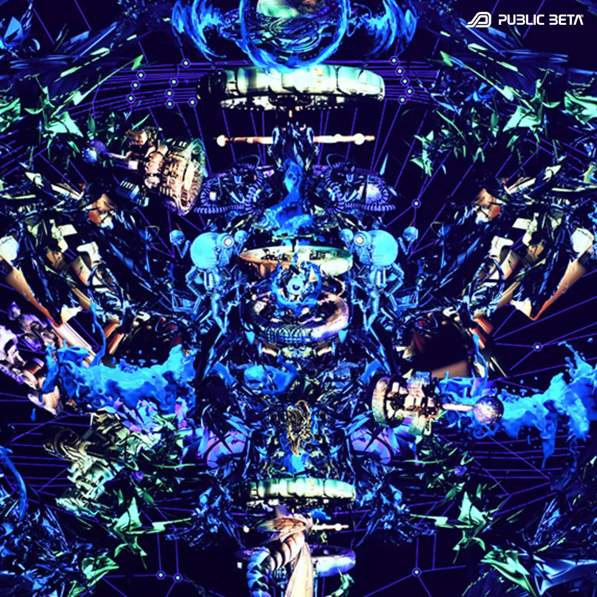 wallhanging with UV-reactive psychedelic art print glowing under blacklight