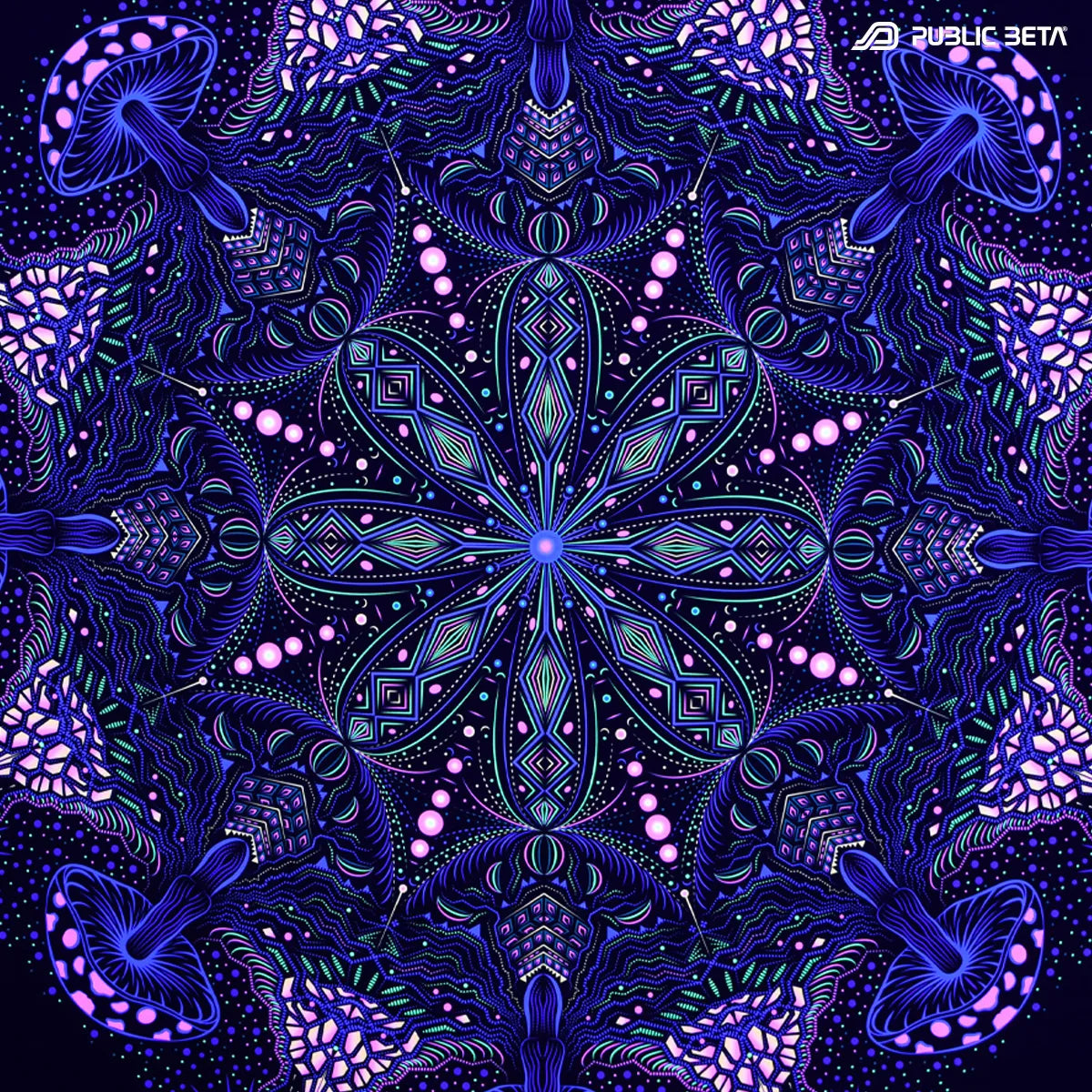 UV reactive psychedelic art print glowing under blacklight