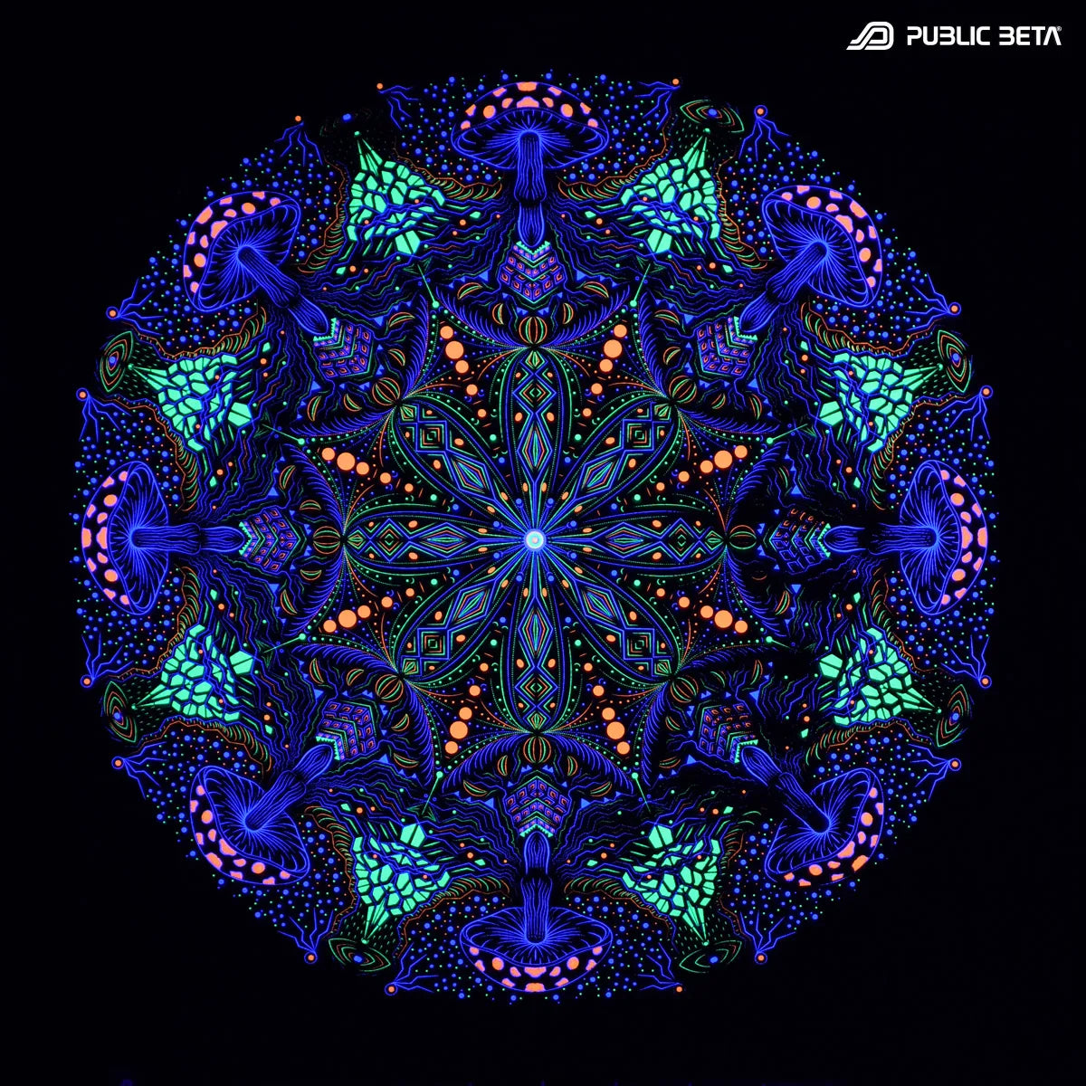 UV reactive mandala art print glowing under blacklight