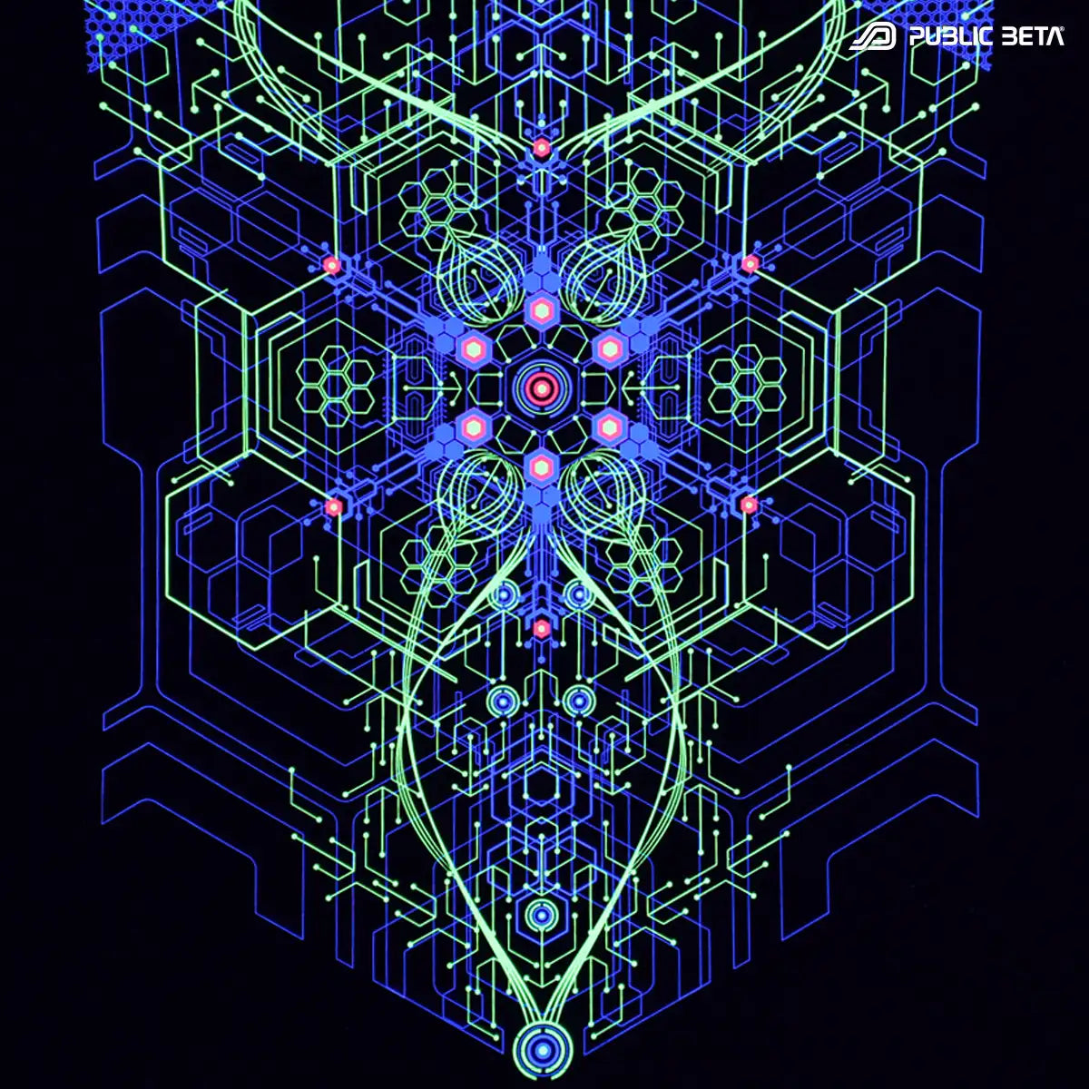 wallhanging with UV-reactive psychedelic art print glowing under blacklight