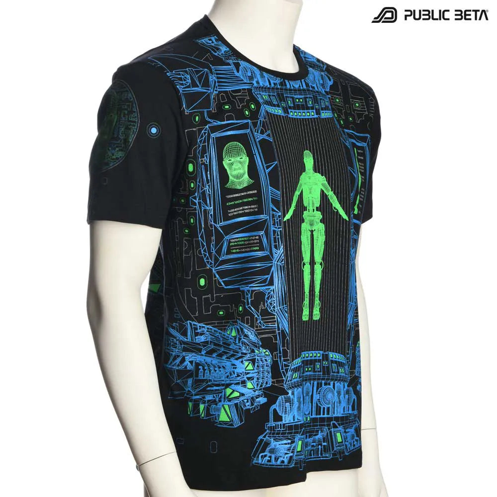 T-shirt with futuristic UV-reactive graphics 