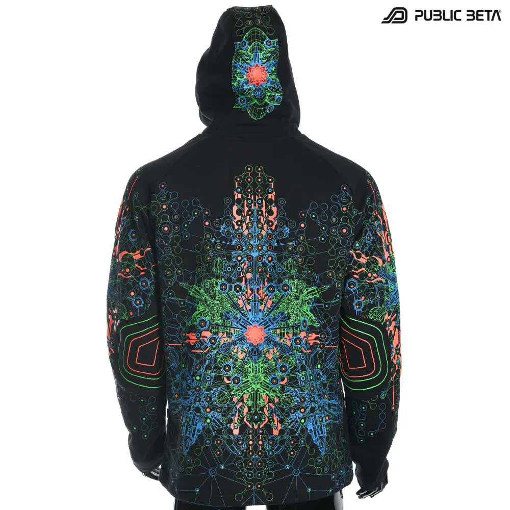 Hooded Sweater with UV-reactive graphics 