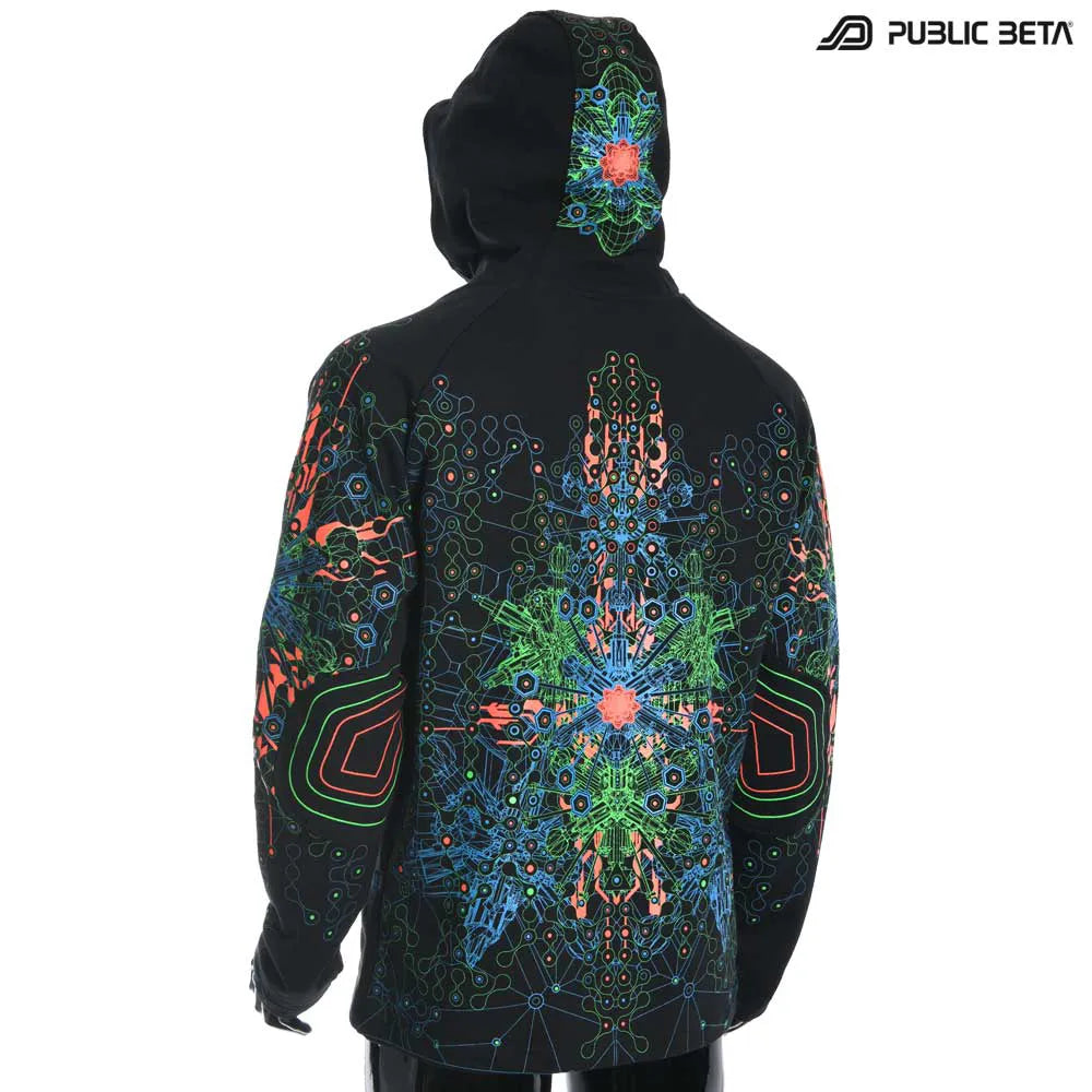 Hooded Sweater with UV-reactive graphics 