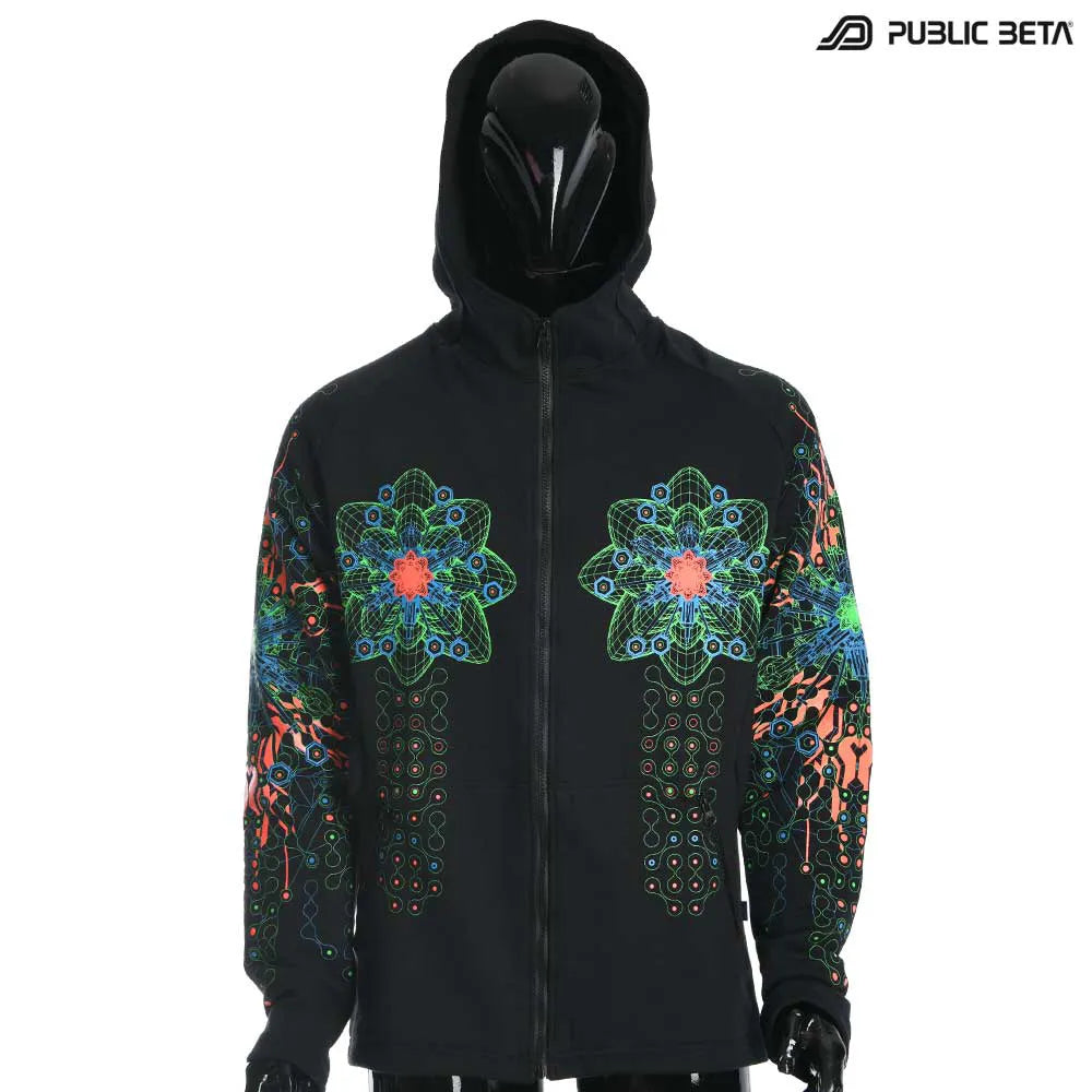 Hooded Sweater with UV-reactive graphics