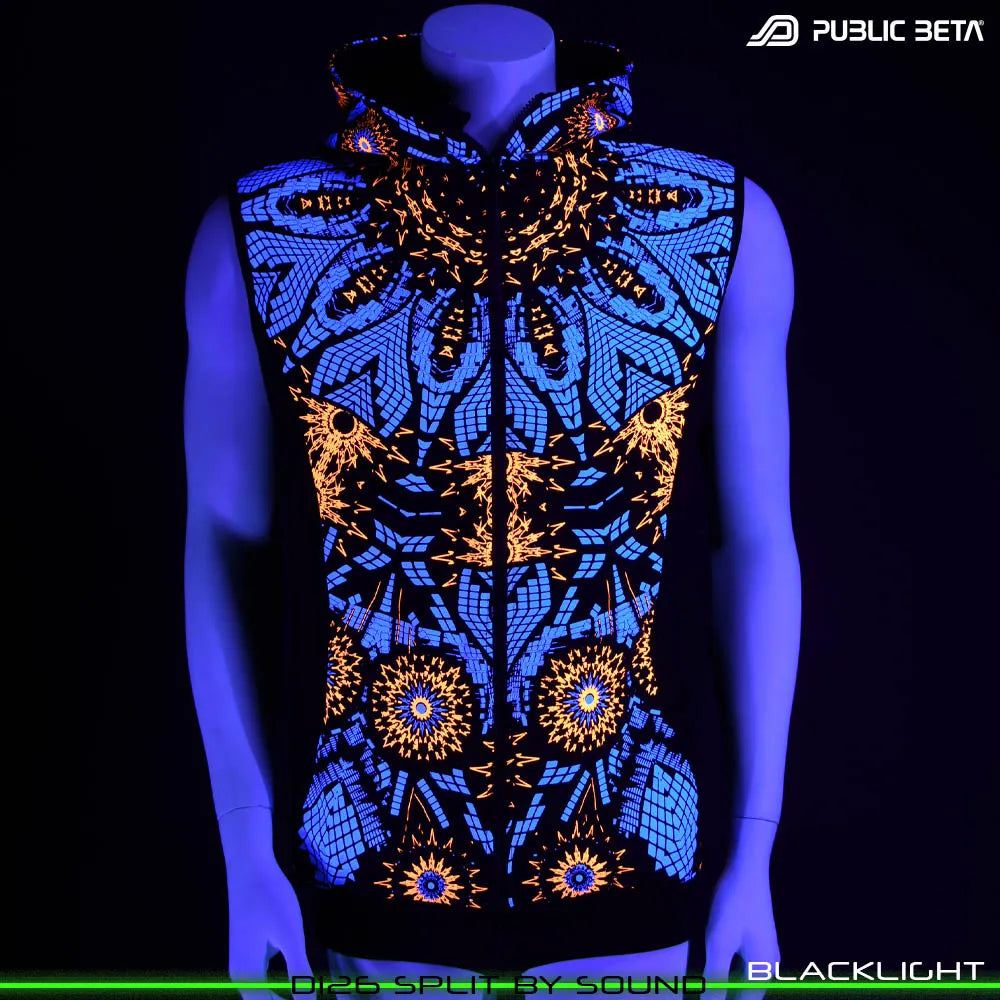 Split by Sound D126 UV /Glow in Blacklight Hooded Zip Vest