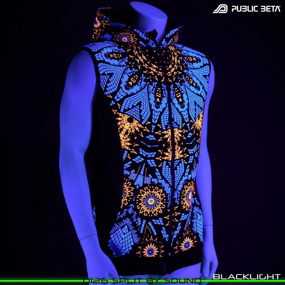 Split by Sound D126 UV /Glow in Blacklight Hooded Zip Vest