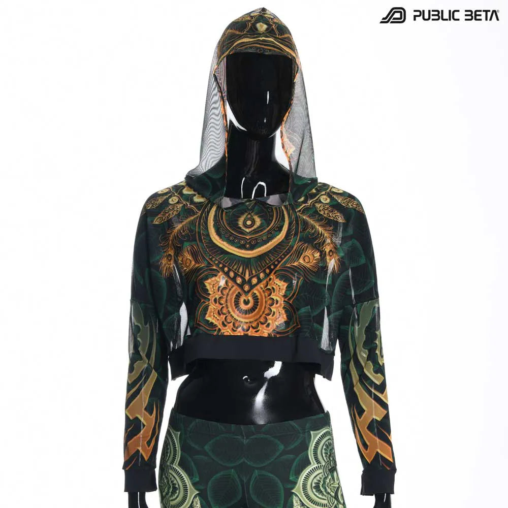 Hooded Top with uv reactive psychedelic art printed graphics 