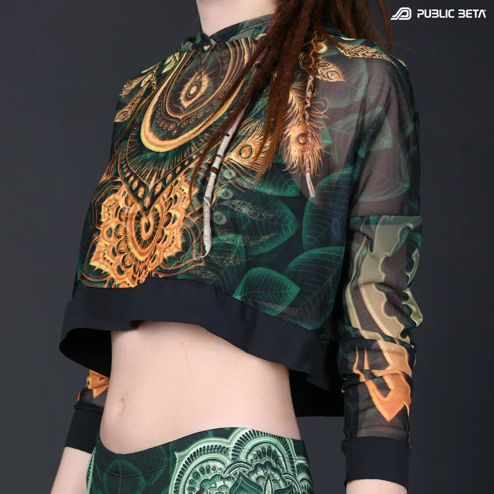 Hooded Top with uv reactive psychedelic art printed graphics 