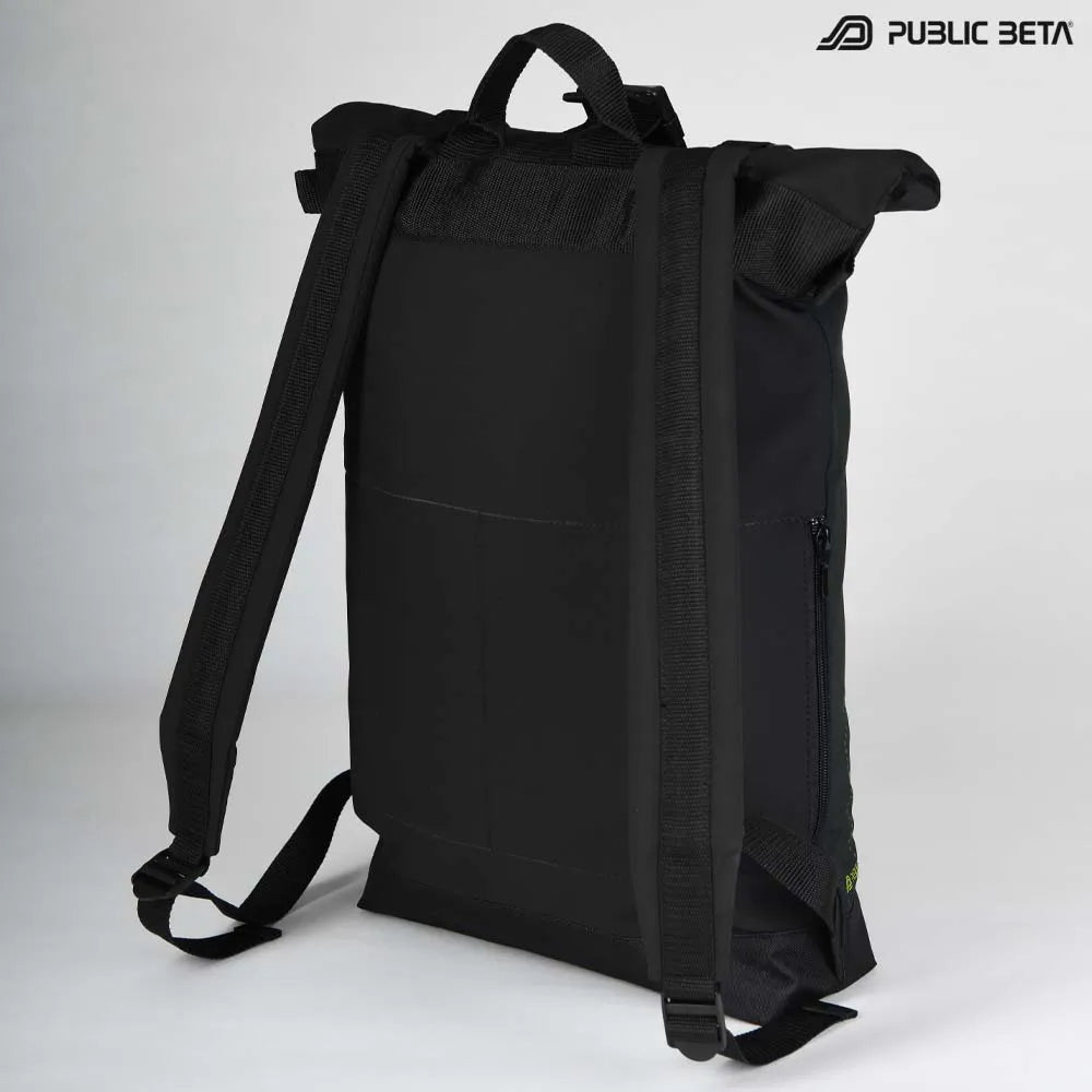 Backpack with UV-reactive psychedelic art print photographed in natural light