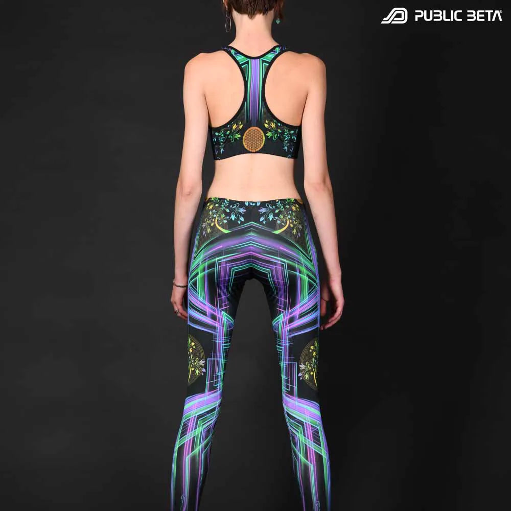 Active top with UV-reactive psychedelic art print