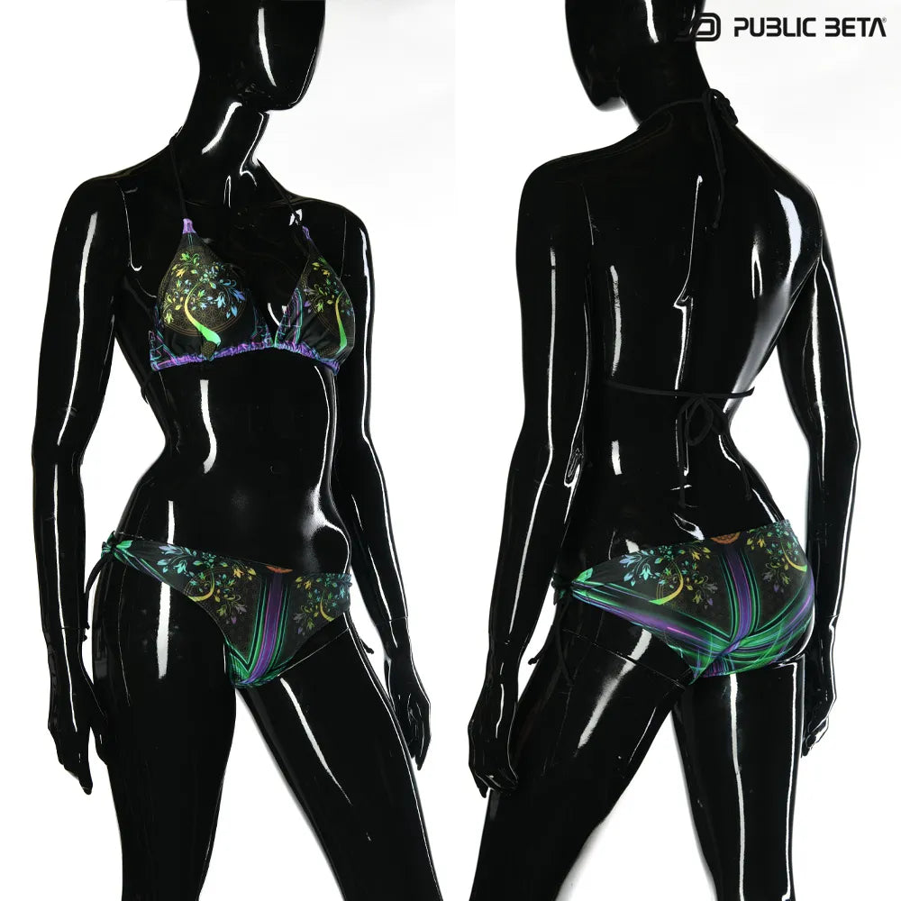 with UV-reactive printed graphics, photographed in natural light