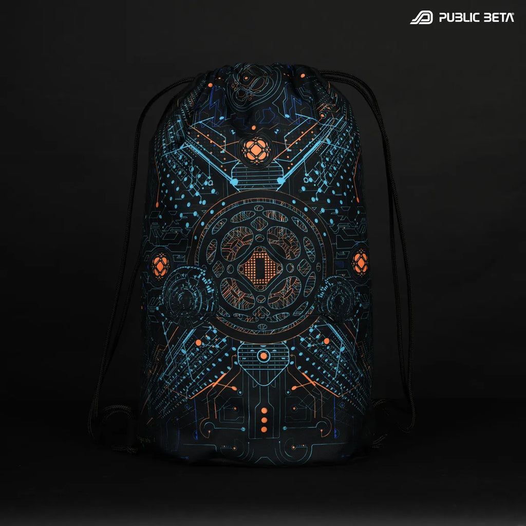 Drawstring bag with uv reactive psychedelic art print 