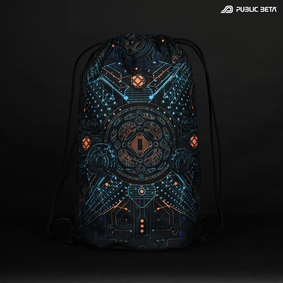 Drawstring bag with uv reactive psychedelic art print 