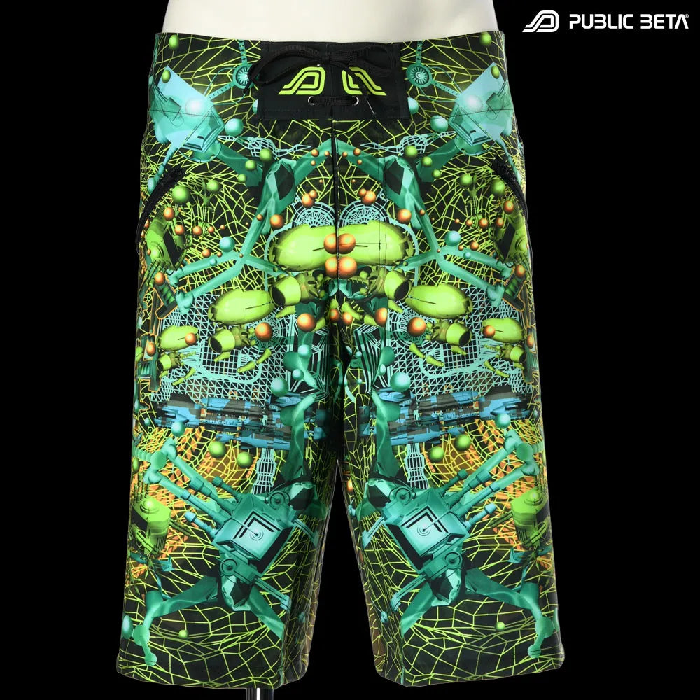 Boardshorts with UV-reactive psychedelic print