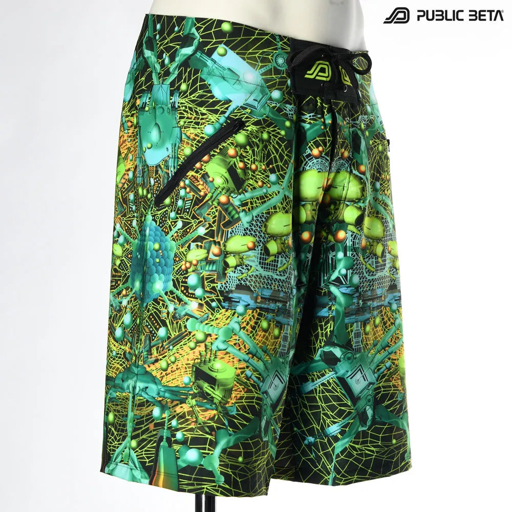 Boardshorts with UV-reactive psychedelic print