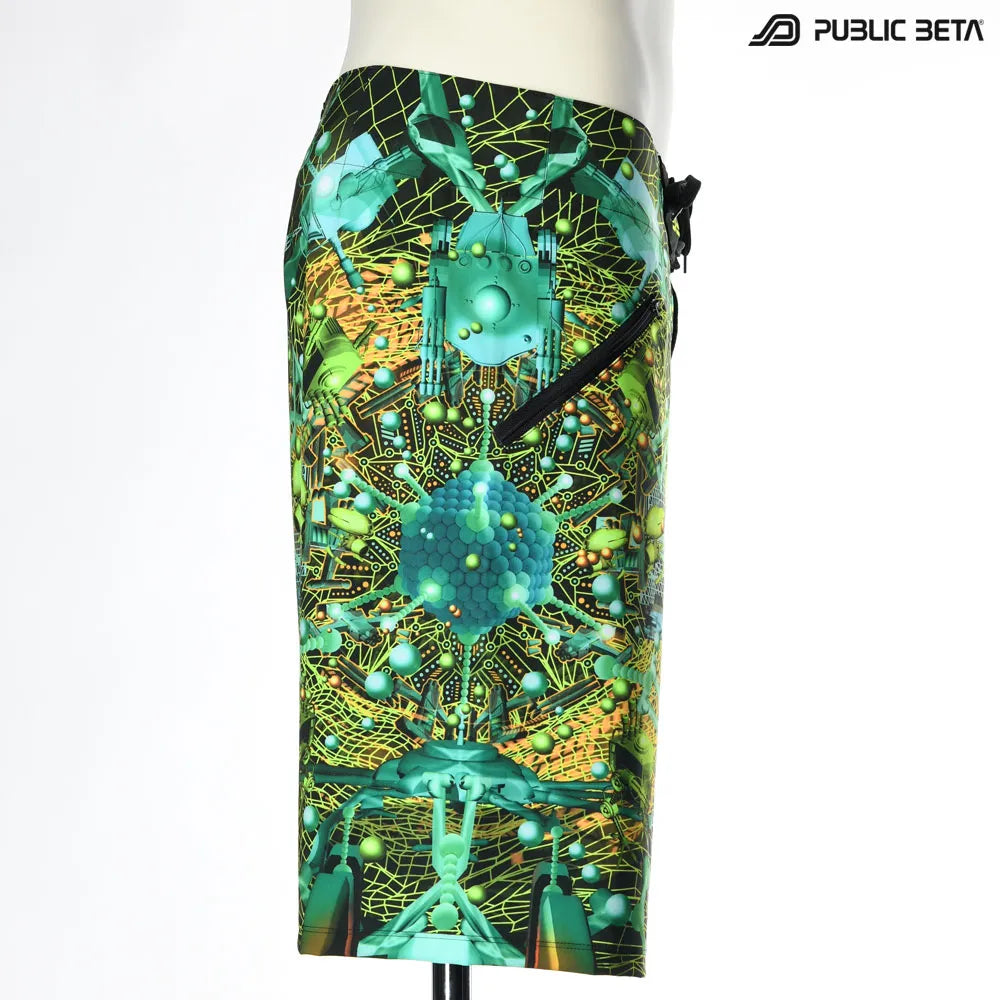 Boardshorts with UV-reactive psychedelic print