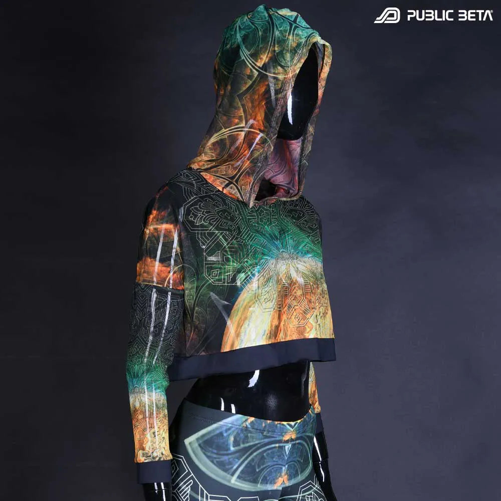 Jupiter Sky D149 /Mesh Crop Top with Hood