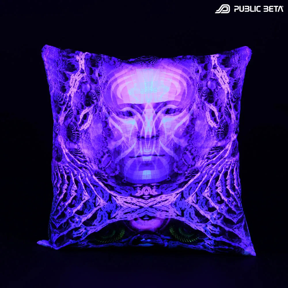 Cushion Cover with UV-reactive graphics glowing under blacklight