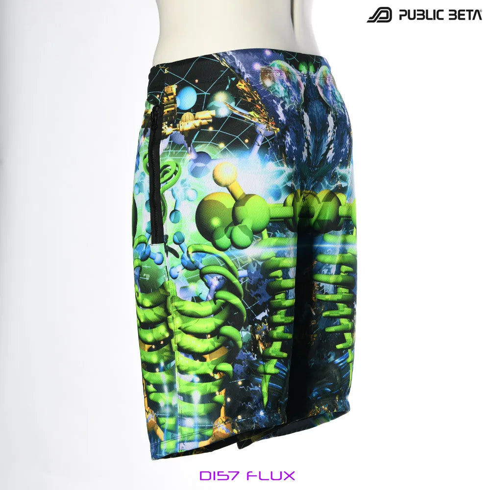 Boardshorts with UV-reactive psychedelic print