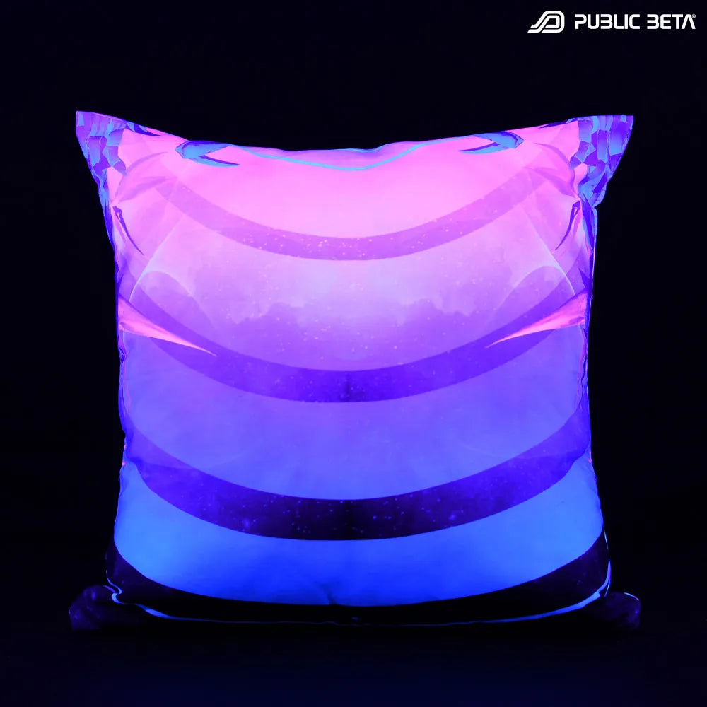 Cushion Cover with UV-reactive graphics glowing under blacklight
