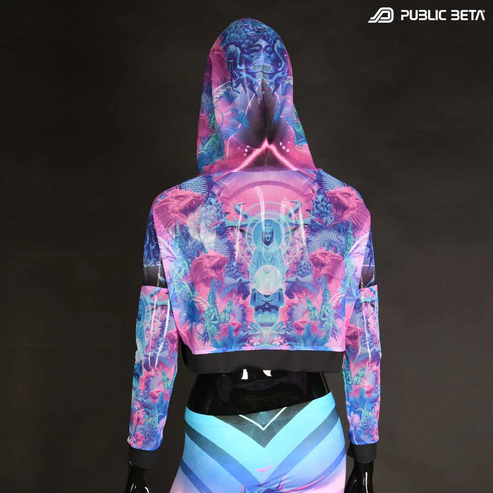 Hooded Top with uv reactive psychedelic art printed graphics