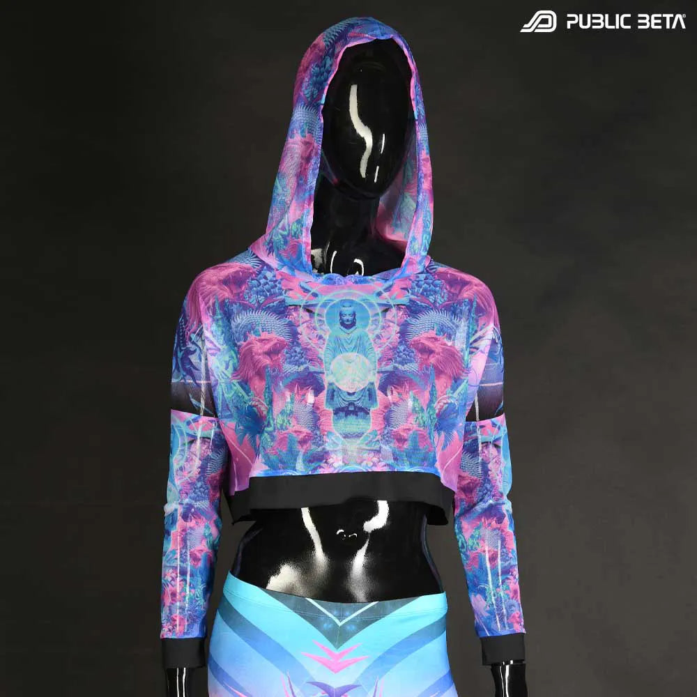 Hooded Top with uv reactive psychedelic art printed graphics 