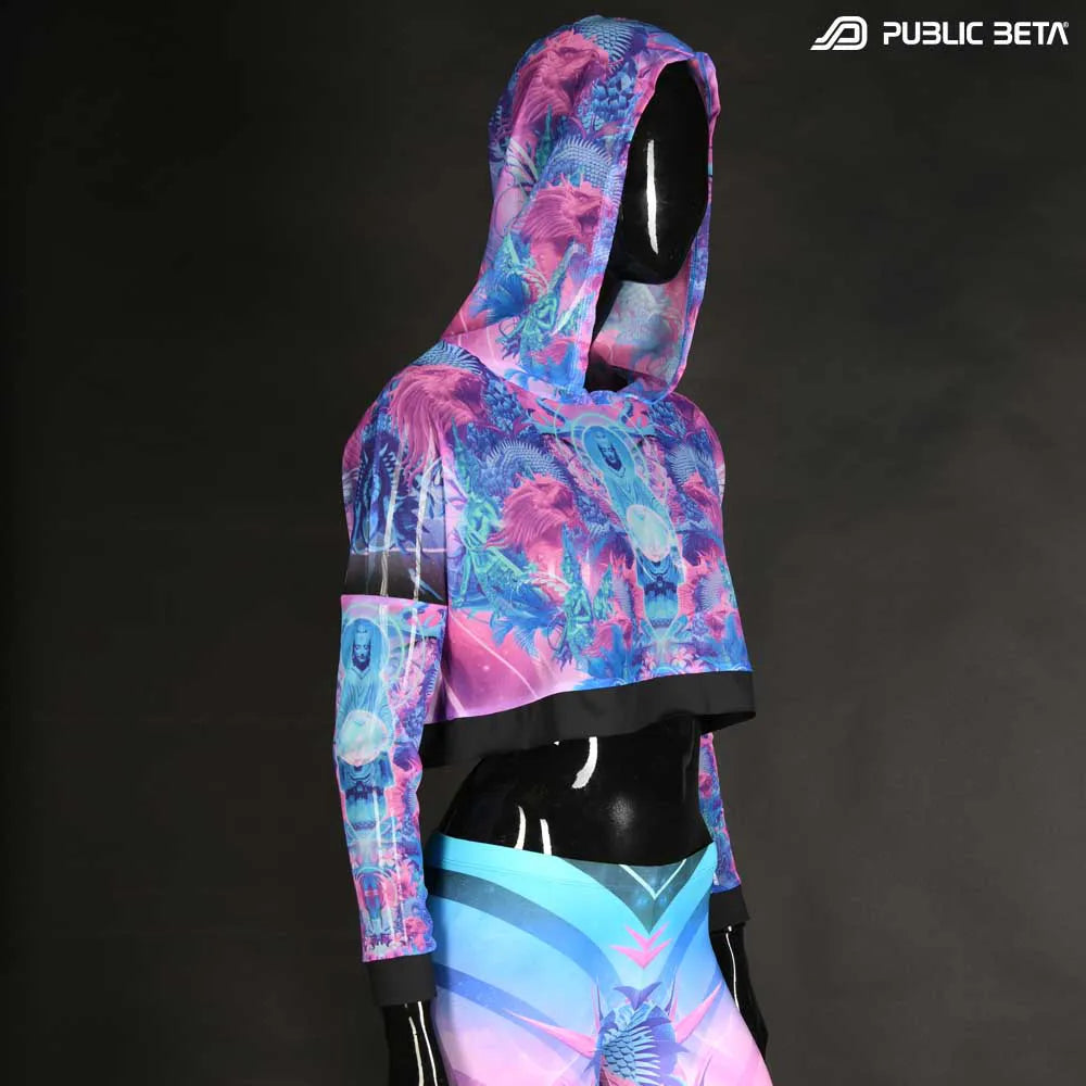 Hooded Top with uv reactive psychedelic art printed graphics 