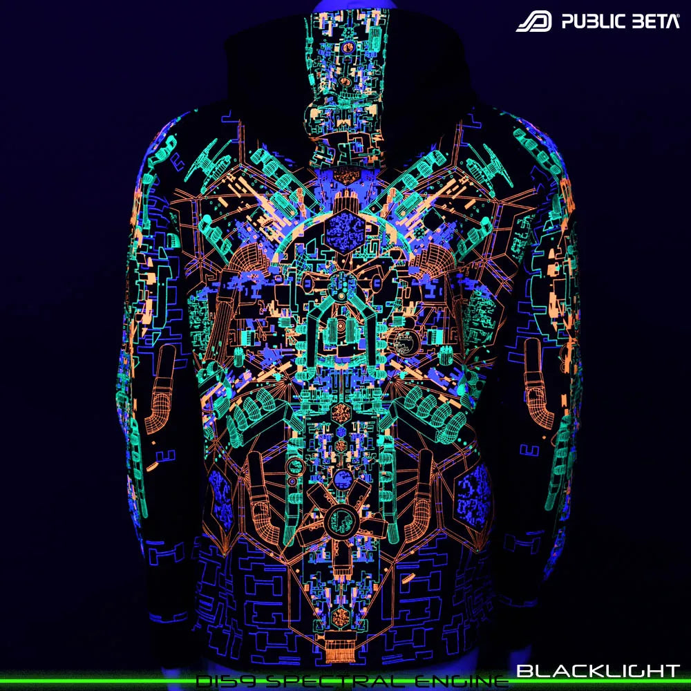 Spectral Engine D159 UV  Hooded Sweater / Glow in Blacklight Psywear