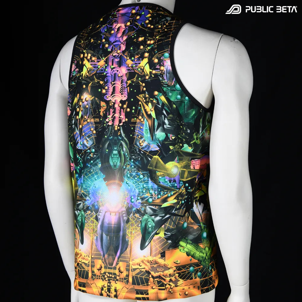Ziggurat D164 UV Sleeveless Shirt/ Glow in Blacklight Psytrance Wear