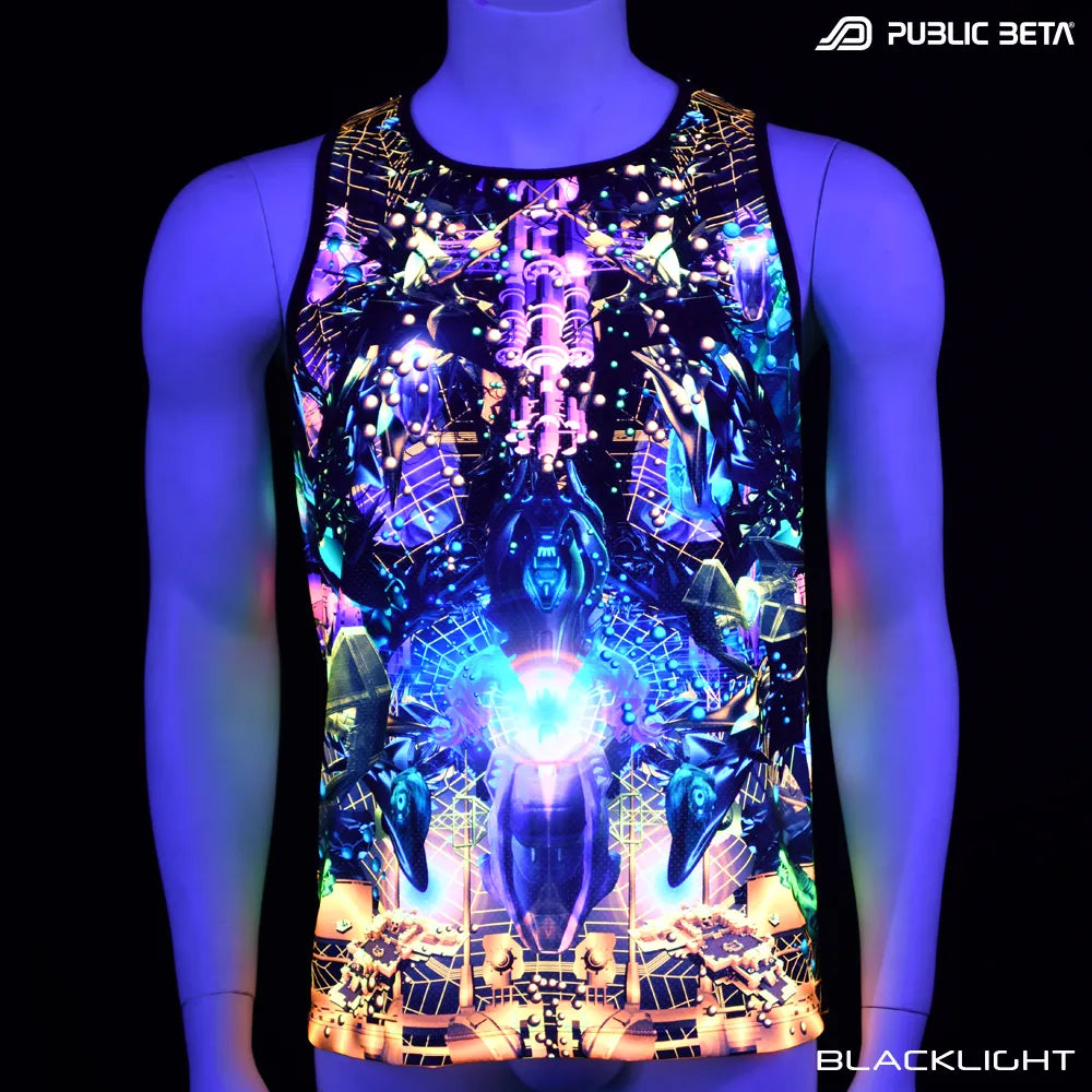 Ziggurat D164 UV Sleeveless Shirt/ Glow in Blacklight Psytrance Wear