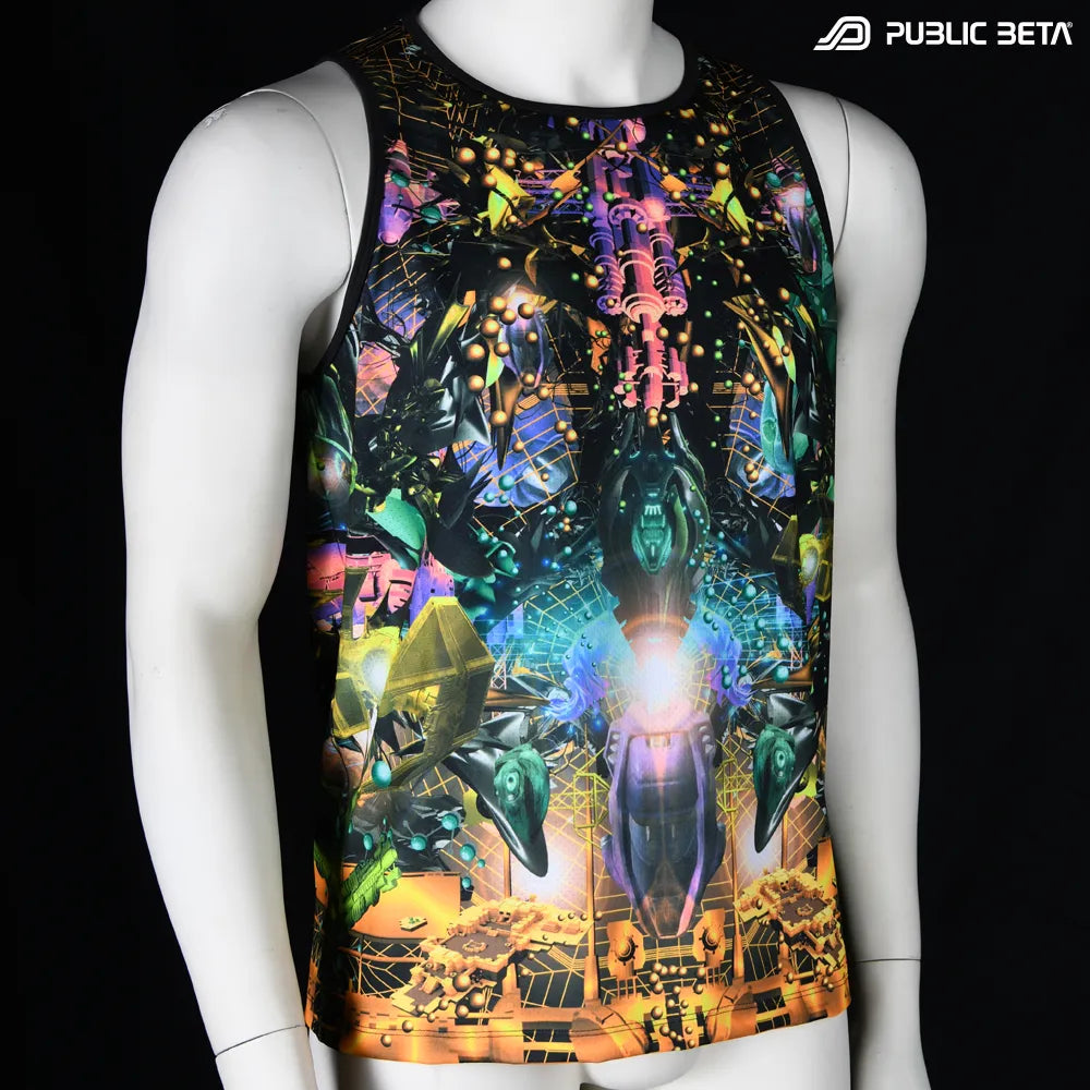 Ziggurat D164 UV Sleeveless Shirt/ Glow in Blacklight Psytrance Wear