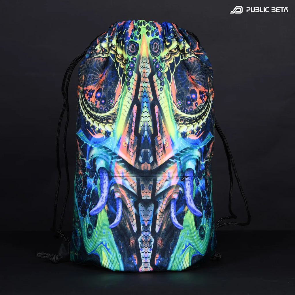 Drawstring bag with uv reactive psychedelic art print 