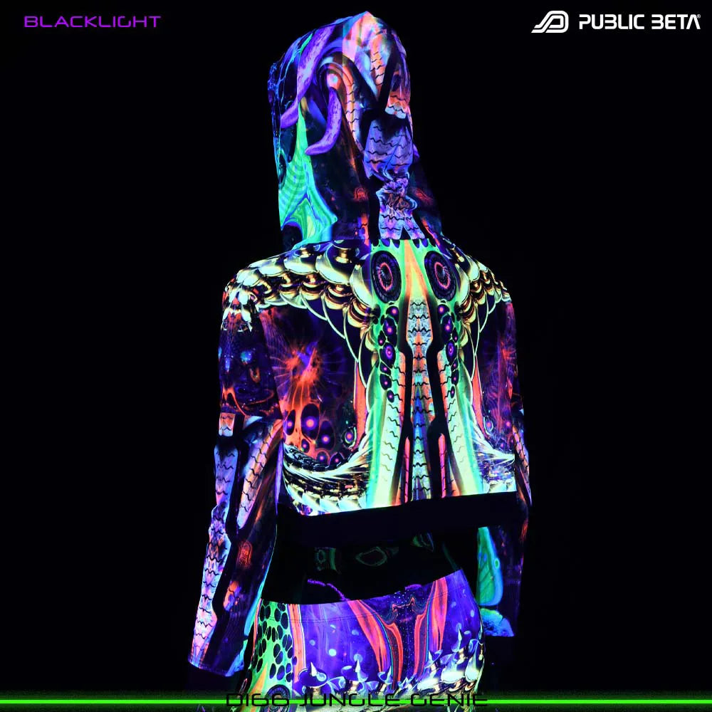 JungleGenie D166 /Glow in Blacklight Hooded Mesh Top