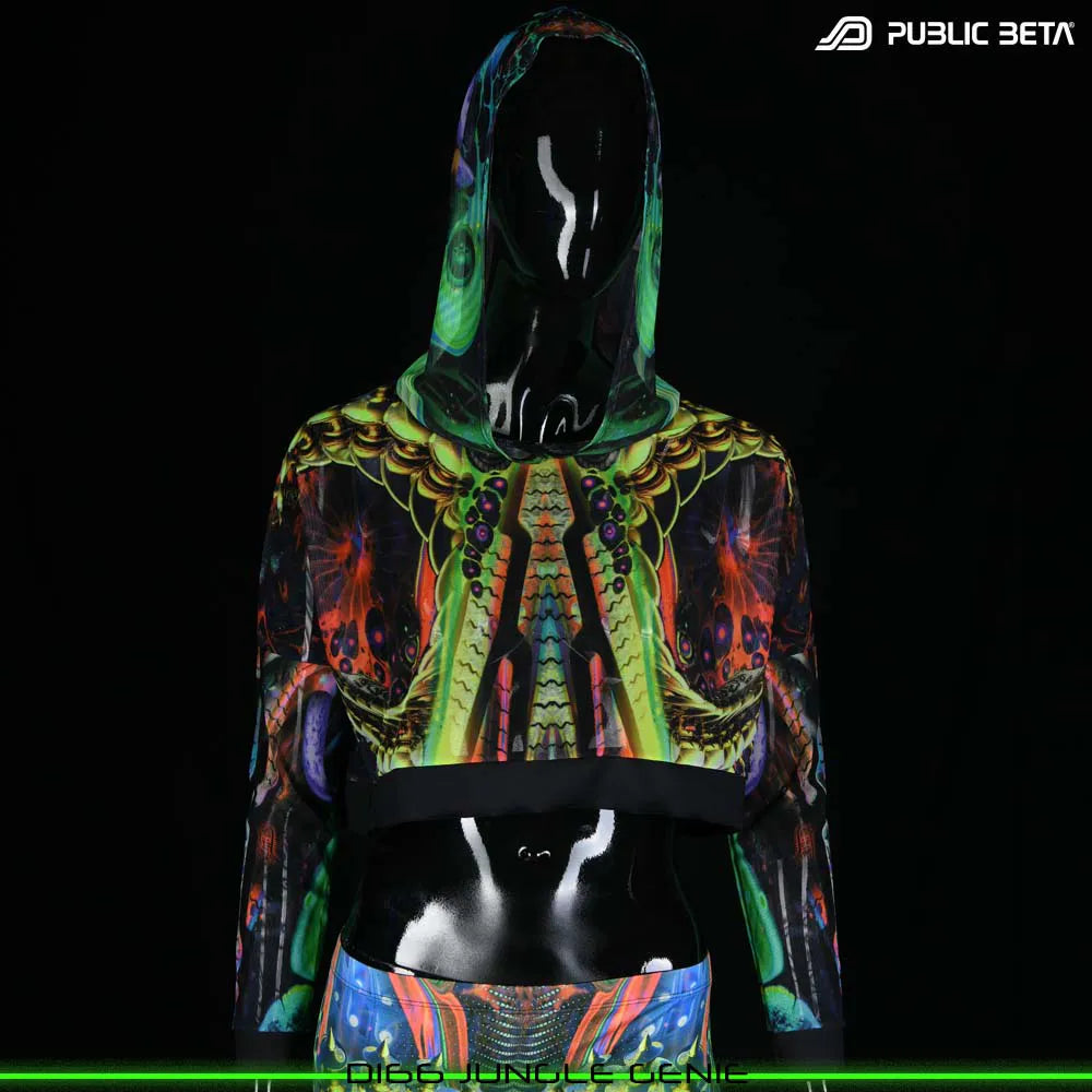 JungleGenie D166 /Glow in Blacklight Hooded Mesh Top