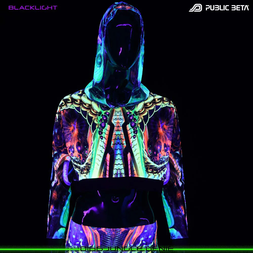 JungleGenie D166 /Glow in Blacklight Hooded Mesh Top