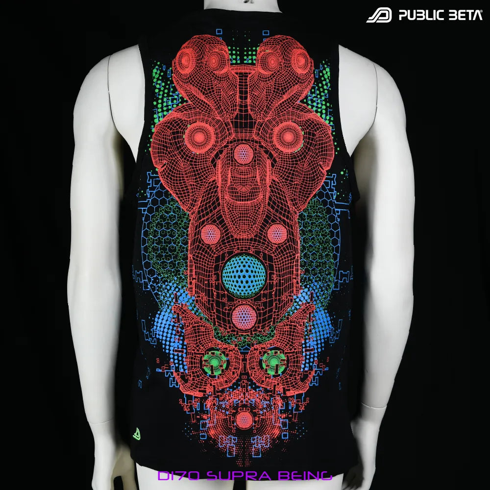 Sleeveless shirt with dense pattern UV-reactive graphics