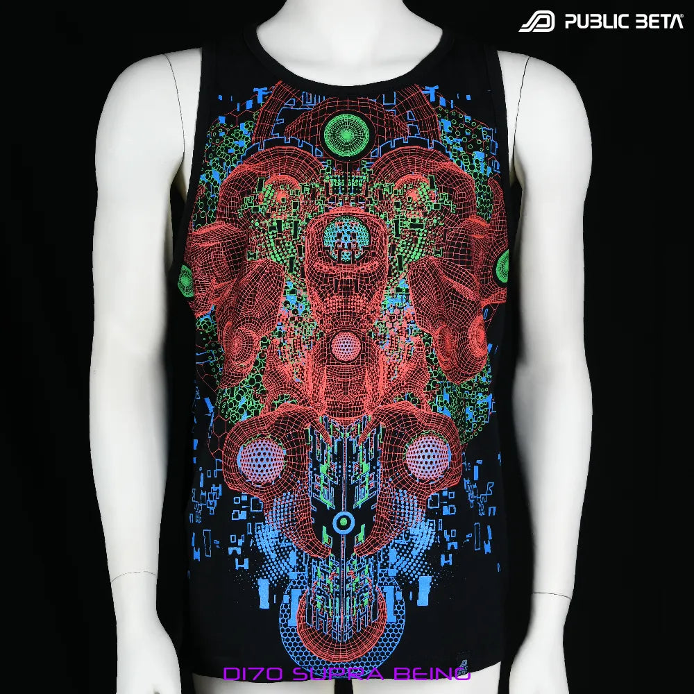 Sleeveless shirt with dense pattern UV-reactive graphics