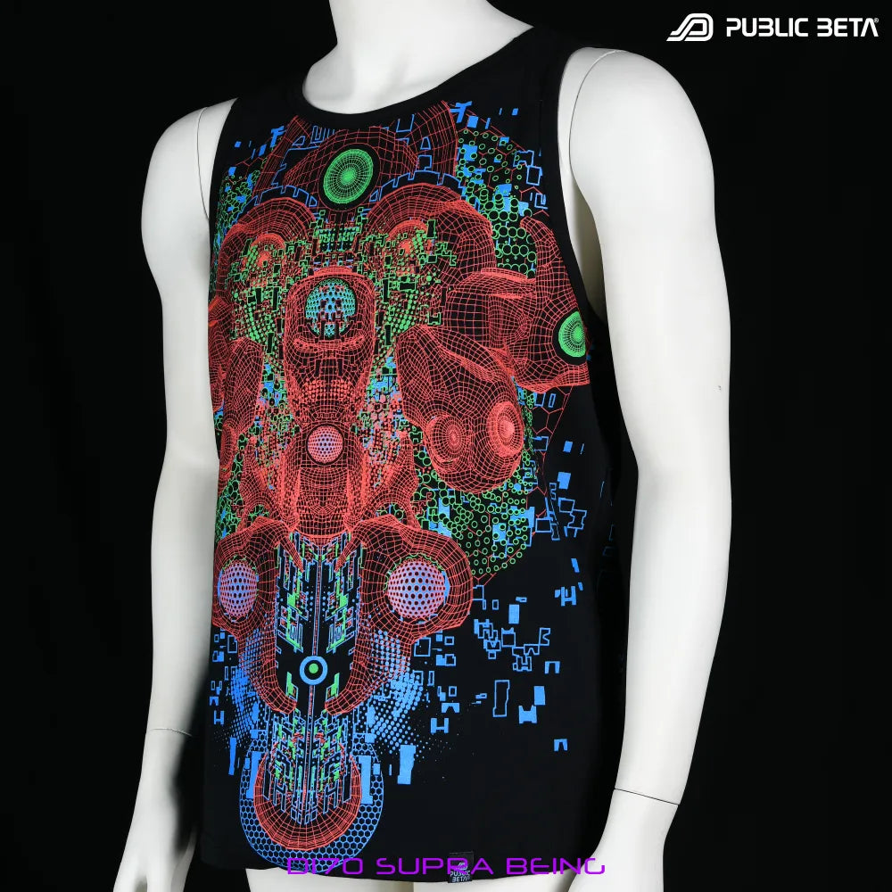 Sleeveless shirt with dense pattern UV-reactive graphics