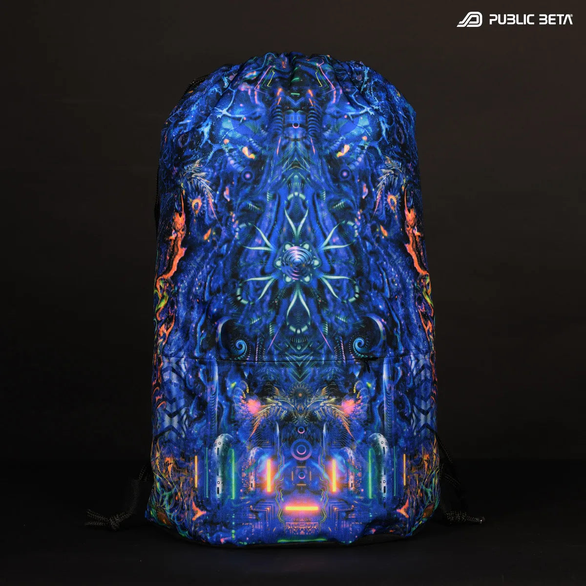 Drawstring bag with uv reactive psychedelic art print 