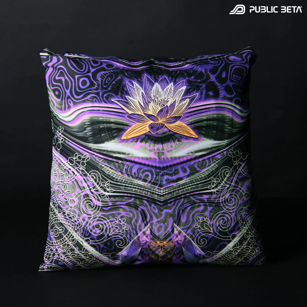 Cushion Cover with UV-reactive psychedelic art print, photographed in natural light