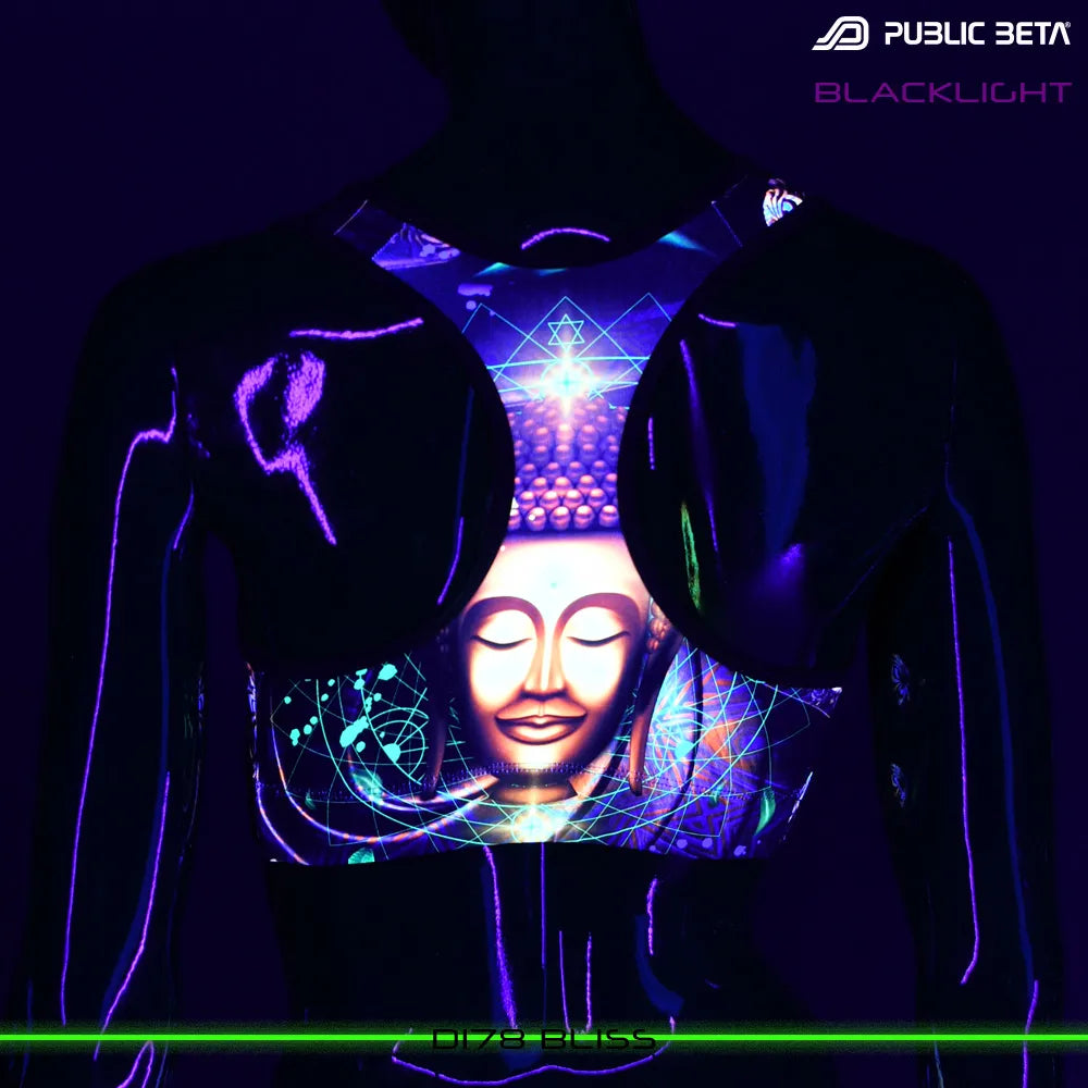 Active top with UV-reactive graphics glowing under blacklight